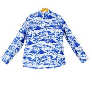 IBKUL Womens XL Blue Marble Swirl UPF 50+ Quarter Zip Long Sleeve Cooling Top